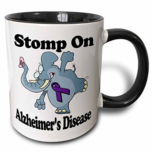 3dRose (mug_114476_4) Elephant Stomp On Alzheimers Disease Awareness Ribbon Cause Design - Two Tone Black Mug, 11oz