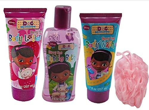 Doc McStuffins Bath Gift bundle  Bubble Bath Body Wash and body lotion bundle with Bath Pouf