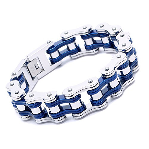 Mens Bicycle Bracelet Biker Link Chain Stainless Steel Wristband Motorcycle Bangle 85 inch bluesilver Mens Bicycle Bracelet Biker Link Chain Stainless Steel Wristband Motorcycle Bangle 85 inch bluesilver