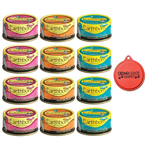 Earthborn Holistic Wet Cat Food Variety Pack  3 Flavors Catalina Catch Harbor Harvest and Monterey Medley  3 Ounces Each 12 Total Cans and Can Topper