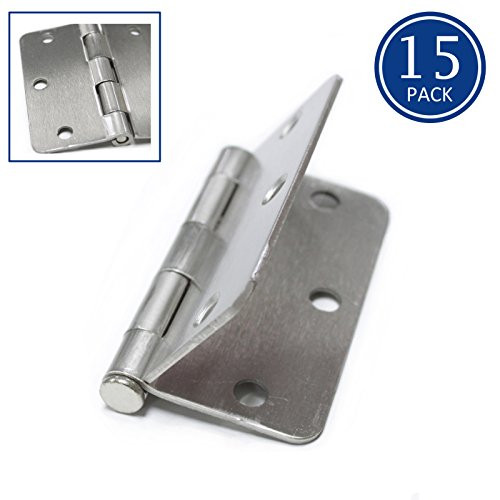 Knobonly 15 Pack 14 Radius Round Corner Brushed Nickel Door Hinges 35 inch by 35 inch Solid Metal Thickness 215mm