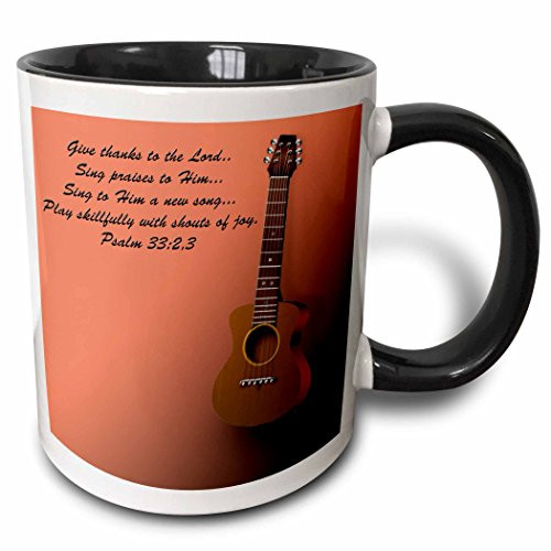 3dRose 22654_4 Classic Guitar and Bible verse Sing to the Lord a new Song Ceramic Mug 11 oz Black/White