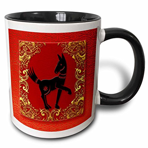 3dRose 101851_4 Zodiac Dog Chinese New Year Red, Gold and Black" Ceramic Mug 11 oz White