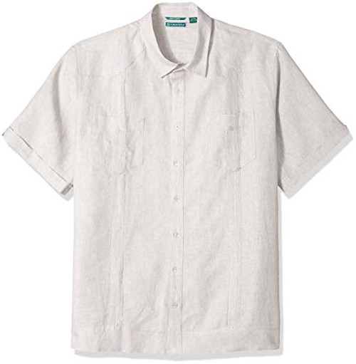 Cubavera Mens Big Short Sleeve 100 Guayabera Shirt with Two Top Pockets Natural Linen 3XLarge Tall