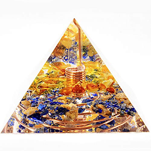 Handmade ORGONITE Self Confidence Pyramid Orgone Energy Generator for Abundance Prosperity and Wealth with Crystal Amber Citrine Lapis Lazuli Quartz Yellow Jasper