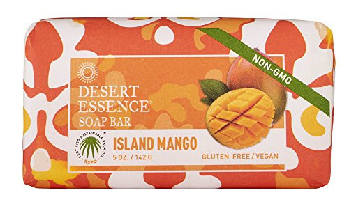 Desert Essence Island Mango Soap Bar  5 Oz  Cleanses Nourishes Hydrates  Softens Skin  Refreshing Scent  Mango Seed Butter  Jojoba  Palm Oil  Aloe Vera