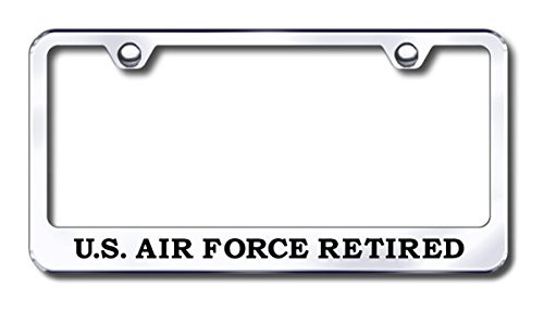 AUGold Chrome Stainless Steel License Plate Frame Laser Etched US AIR Force Retired