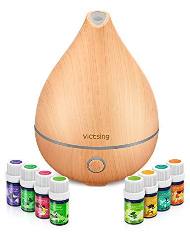 VicTsing Essential Oil Diffuser with Oils Mini Aromatherapy Diffuser 130ml and TOP 8 Essential Oils Gift Set Pure Essential Oils Set with Diffuser for Home Office Baby Yellow
