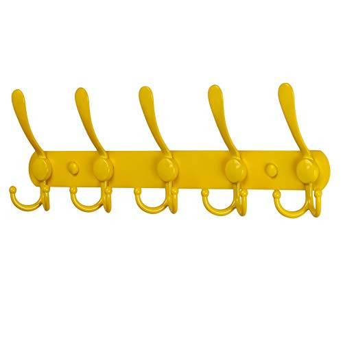 SKOLOO Wall Mounted Coat Rack Hook 5 Tri Hooks  Heavy Duty Stainless Steel Coat Hooks for Hanging Coat Hanger Wall Mount Yellow Hook Rack