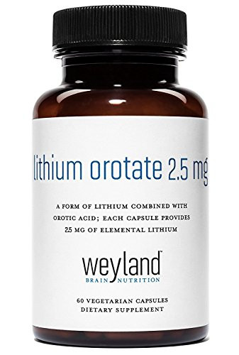 Weyland Brain Nutrition Lithium Orotate 25mg 1 Bottle 60 Vegetarian Capsules Lithium Supplement Supports Healthy Mood Behavior Memory and Wellness