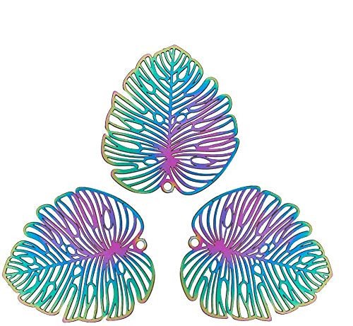 DanLingJewelry 50Pcs 201 Stainless Steel Etched Metal Embellishments Monstera Leaf Charms Pendants for Jewelry Making 395x35mm