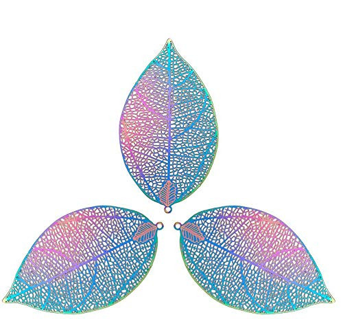 DanLingJewelry 5Pcs 201 Stainless Steel Etched Metal Embellishments Filigree Tree Leaf Charms Pendants for Jewelry Making 60x33mm