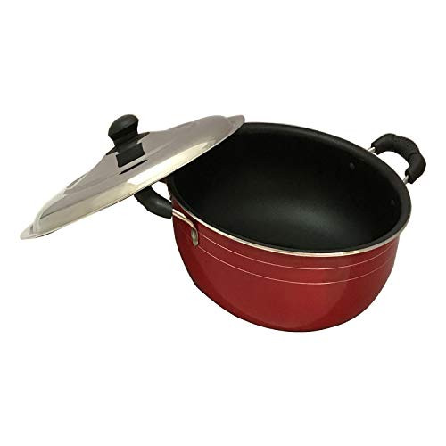 NonStick Coating KadaiFry Pan with Steel Lid 25 Litres Nonstick All Purpose Pan Aluminium NonStick Kadai with Lid Deep Fry Kadai NonStick Cookware Cooking Pan