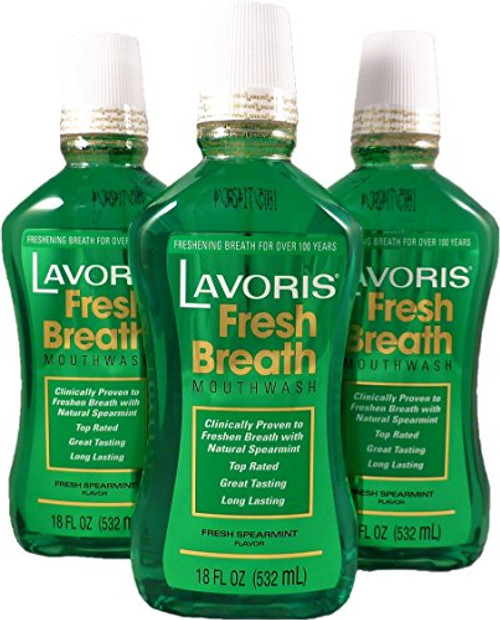 Spearmint Flavor Mouthwash by Lavoris LARGER SIZE  3 Pack of 18 oz Bottles 54 oz total