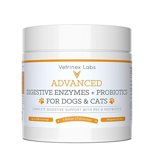 Vetrinex Labs Digestive Enzymes and Probiotics for Dogs and Cats  Pet Probiotic Powder with Digestive Enzymes for Constipation Diarrhea and Coprophagia  UTI and Skin Yeast Infection Treatment