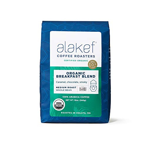 Alakef Coffee Roasters Organic Breakfast Blend Whole Bean, Medium Roast, 100% Arabica, 12 oz Bag