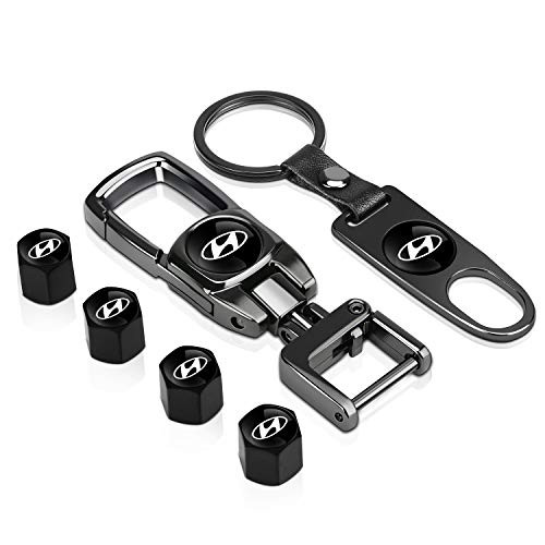 Feeke Car Wheel Tire Valve Stem Air Caps Cover and Keychain Combo Set Total 6pcs for Hyundai Elantra Sonata Santa fe Genesis Veloster Tucson