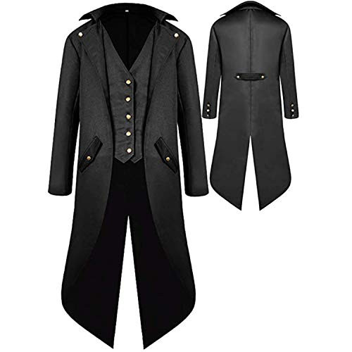 Mens Gothic Medieval Tailcoat Jacket Steampunk Vintage Victorian Frock High Collar Coat Halloween Costumes XXXXL Black