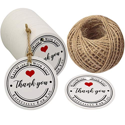 Thank You TagsHandmade TagsGift Wrap Tags100 Pcs Hand Made with Love Especially for You Kraft Paper Round Gift Tags with 100 Feet Jute Twine