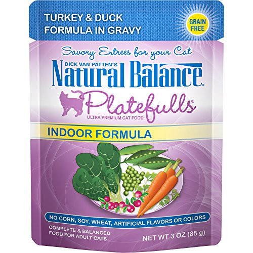 Natural Balance Platefulls Indoor Wet Cat Food Turkey  Duck Formula in Gravy 3 Ounce Pouch Pack of 24 Grain Free