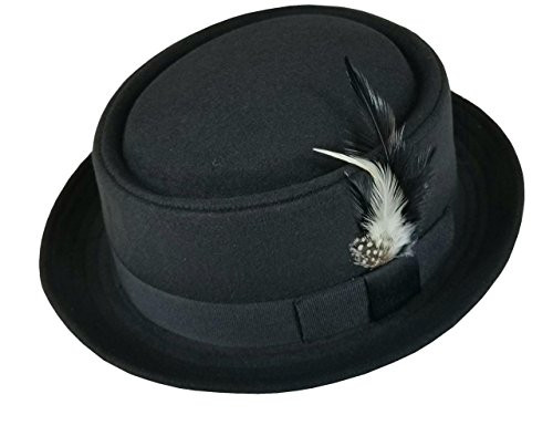 Differenttouch Mens Wool Felt Round Top Porkpie Pork Pie Short Brim Fedora Hats WFeather LXL Black