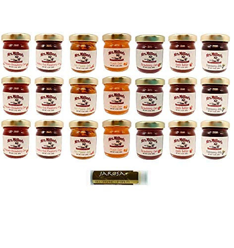 Mrs Millers Mini 7 FLAVOR Variety 15 oz  Pack of 21 3 of ea Apple Butter Elderberry Jelly Hot Pepper Jelly Peach Jam Seedless Red Raspberry Jam Strawberry Jam  Strawberry Rhubarb Jam