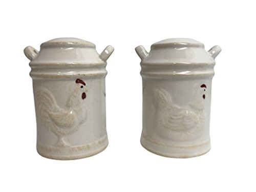 Boston Warehouse Farmhouse Rooster and Hen Salt and Pepper Shakers Set, White, Country Kitchen Theme