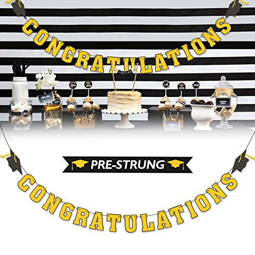 LINGTEER Congratulations Gold Glitter Bunting Banner Graduation Achievement Party Gift Decorations  Extra Large