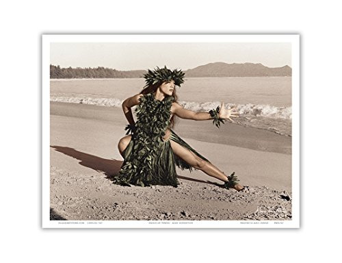 Dance of the Honu (Turtle) - Hawaiian Hula Dancer - Original Hand Colored Photograph by Alan Houghton - Hawaiian Master Art Print - 9in x 12in