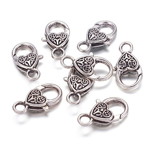 Kissitty 50-Piece Tibetan Antique Silver Large Heart Lobster Claw Clasps Lead & Nickel & Cadmium Free 1x0.55 inch Jewelry Making Findings