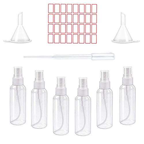 Spray Bottles Clear Empty Fine Mist 2oz50ml Plastic Mini Travel Bottle Set Small Refillable Liquid Containers 6 Pack