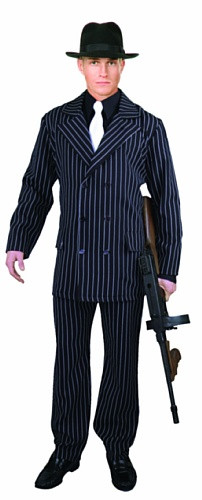 Charades Mens 6 Button Gangster Suit BlackWhite XLarge