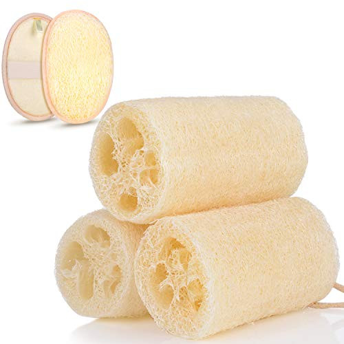 Premium Loofah Sponges Loofah Pad Bath Sponge Natural Organic Egyptian Loofah Sponges Exfoliating Shower Loofah Body Scrubbers Natural Bath Shower Sponge Beige 5 Pack