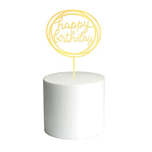 Gold Happy Birthday Cake Topper Round Acrylic DIY Cupcake Cake Party ZHENGYE