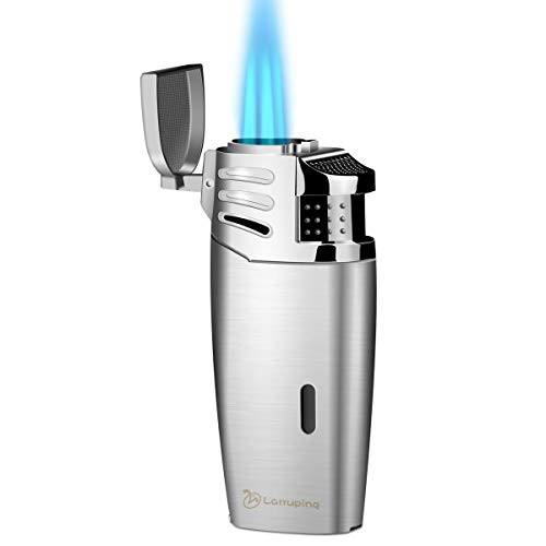 Larruping Torch Lighter Windproof Lighter Triple 3 Jet Flame Gas Butane Refillable Turbo Lighter with Punch and Butane Window?No Gas in It? Silver