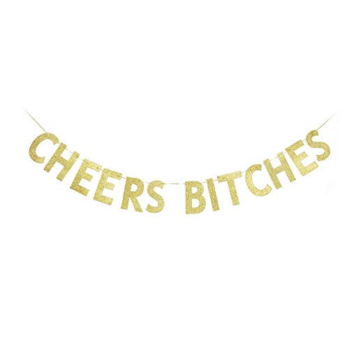 Cheers Bitches Banner Bacherolette Party Pajama Party Hen Party Girls Night Sign Gold Gliter Paper Decorations