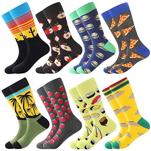 Dress Socks for Men  WomenColorful Funny Crazy Novelty Fun Dress Socks Pack Bonangel Cool Pattern Crew Socks Gift for Men Yellowpizza 1