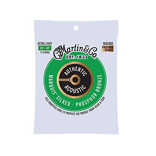 Martin Guitar Authentic Acoustic MA500S Marquis Silked 928 Phosphor Bronze Acoustic Strings ExtraLightGauge 12String