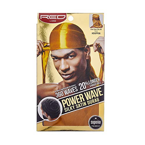 Red By Kiss Power Wave Silky Satin Durag Extra Long Tails Gold