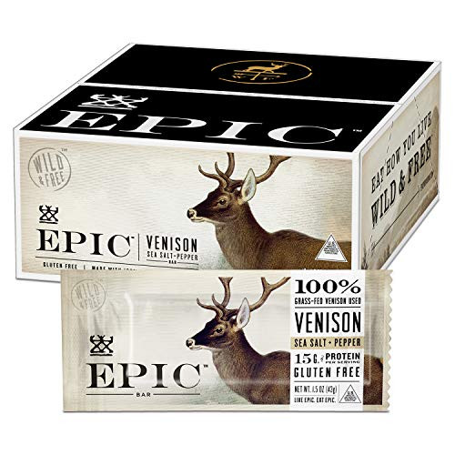 Epic All Natural Meat Bar 100 Grass Fed Venison Sea Salt  Pepper 15 ounce bar 12 Count