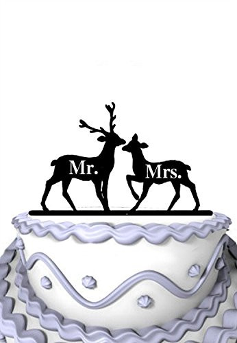 Meijiafei Rustic 2 Deers with Mr and Mrs Wedding Anniversary Cake Topper