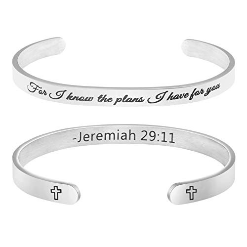 MEMGIFT Gifts for Her Religious Bracelet Christian Jewelry Scripture Bible Verse Engraved Cuff Bangle for I Know The Plans I Have for You Jeremiah 2911 MEMGIFT Gifts for Her Religious Bracelet Christian Jewelry Scripture Bible Verse Engraved Cuff Bangle for I Know The Plans I Have for You Jeremiah 2911