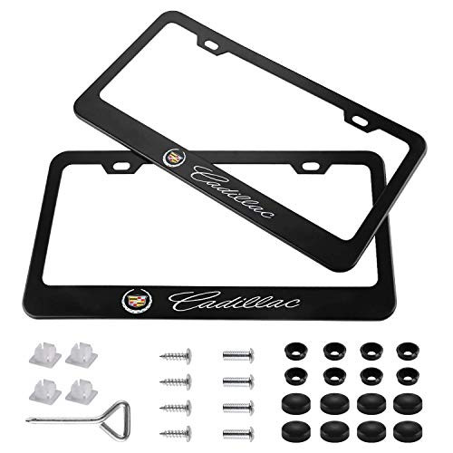 JDclubs 2pcs License Plate Frames with Screw Caps Set Stainless Steel Frame Applicable to US Standard Cars License Plate fit Cadillac