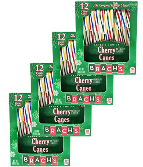 Brachs Original Hard Cherry Candy Canes 6 oz 12 Ct for Christmas  Pack of 4 Cherry
