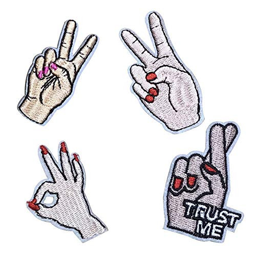 Czorange 4pcs Victory Gesture Patch Hand Symbol Sign Iron On Sew On Patch Applique Embroidered Patches