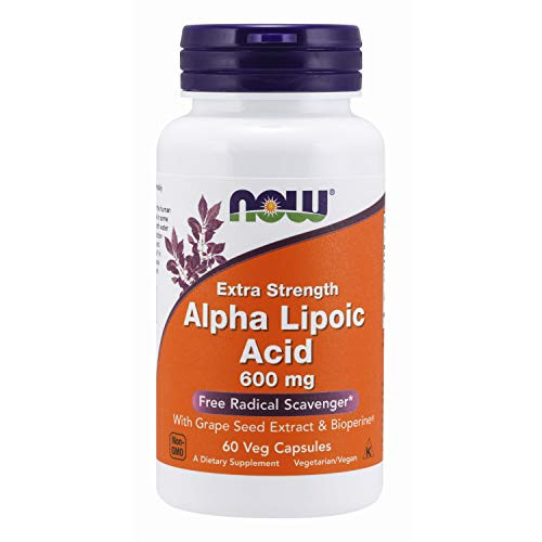 NOW Supplements Alpha Lipoic Acid 600 mg with Grape Seed Extract Bioperine Extra Strength 60 Veg Capsules NOW Supplements Alpha Lipoic Acid 600 mg with Grape Seed Extract Bioperine Extra Strength 60 Veg Capsules
