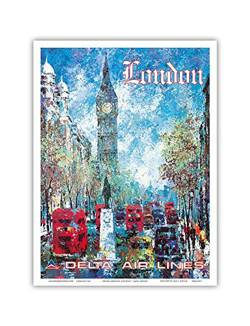 London, England - Delta Air Lines - Big Ben Elizabeth Tower - Vintage Airline Travel Poster by Jack Laycox c.1970s - Master Art Print - 9in x 12in London, England - Delta Air Lines - Big Ben Elizabeth Tower - Vintage Airline Travel Poster by Jack Laycox c.1970s - Master Art Print - 9in x 12in