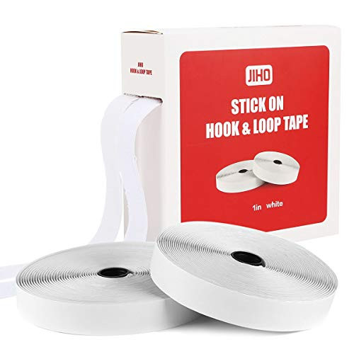 Hook and Loop Tape roll Strips with Adhesive Back Mounting Tape for Picture and Tools Hanging Pedal Board Fastening by JIHO(1inch, White)