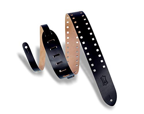 Levys Leathers 2 ChromeTan Leather Guitar Strap Square Punch Out Design; Black M12SPOCBLK