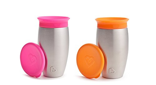 Munchkin Miracle Stainless Steel 360 Sippy Cup 10 Ounce 2 Pack  PinkOrange